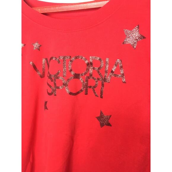 Victoria's Secret Sport Graphic Sweatshirt Red Glitter Stars Size L Vintage - Picture 3 of 6